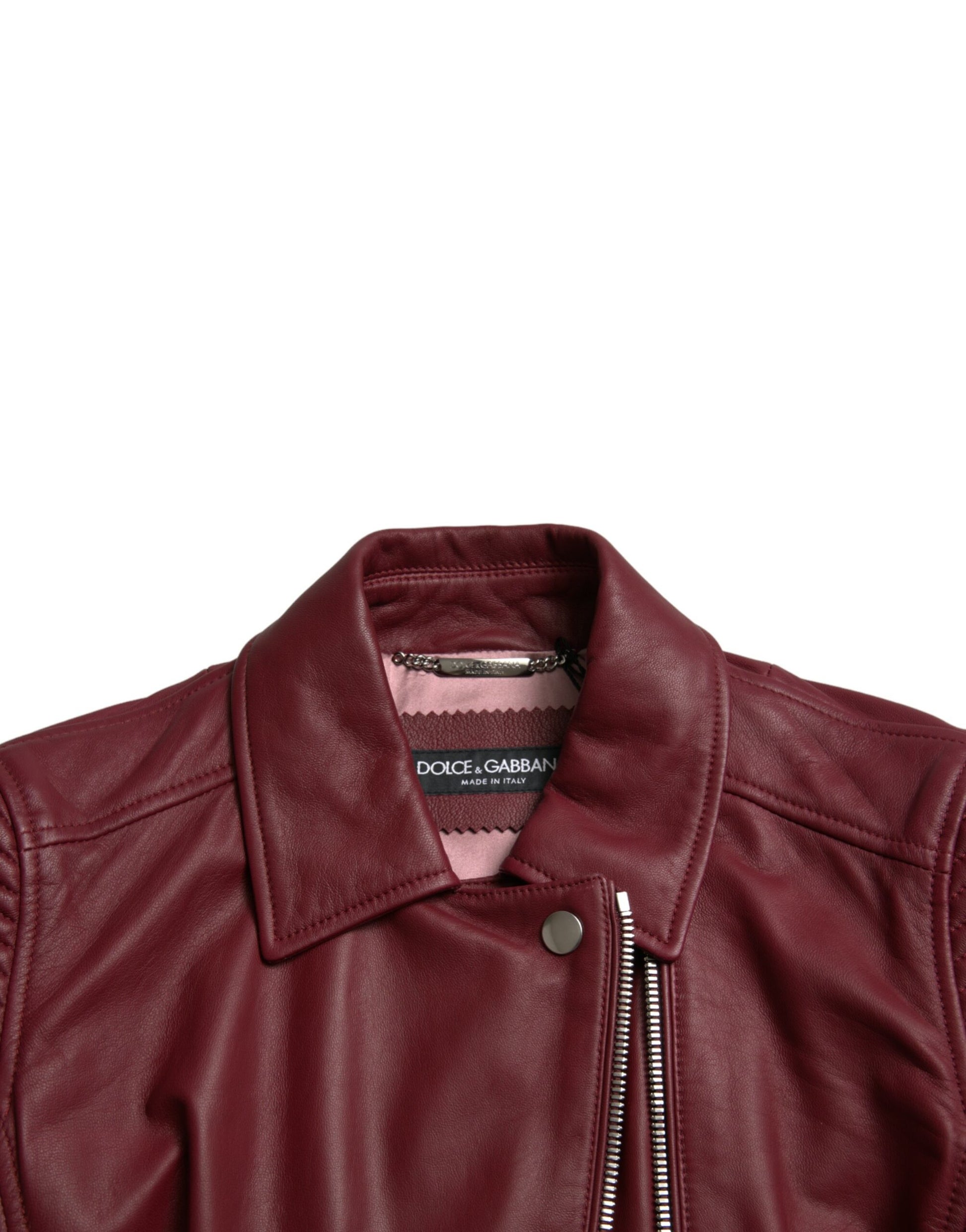 Bordeaux Leder Bikermantel Lammfelljacke