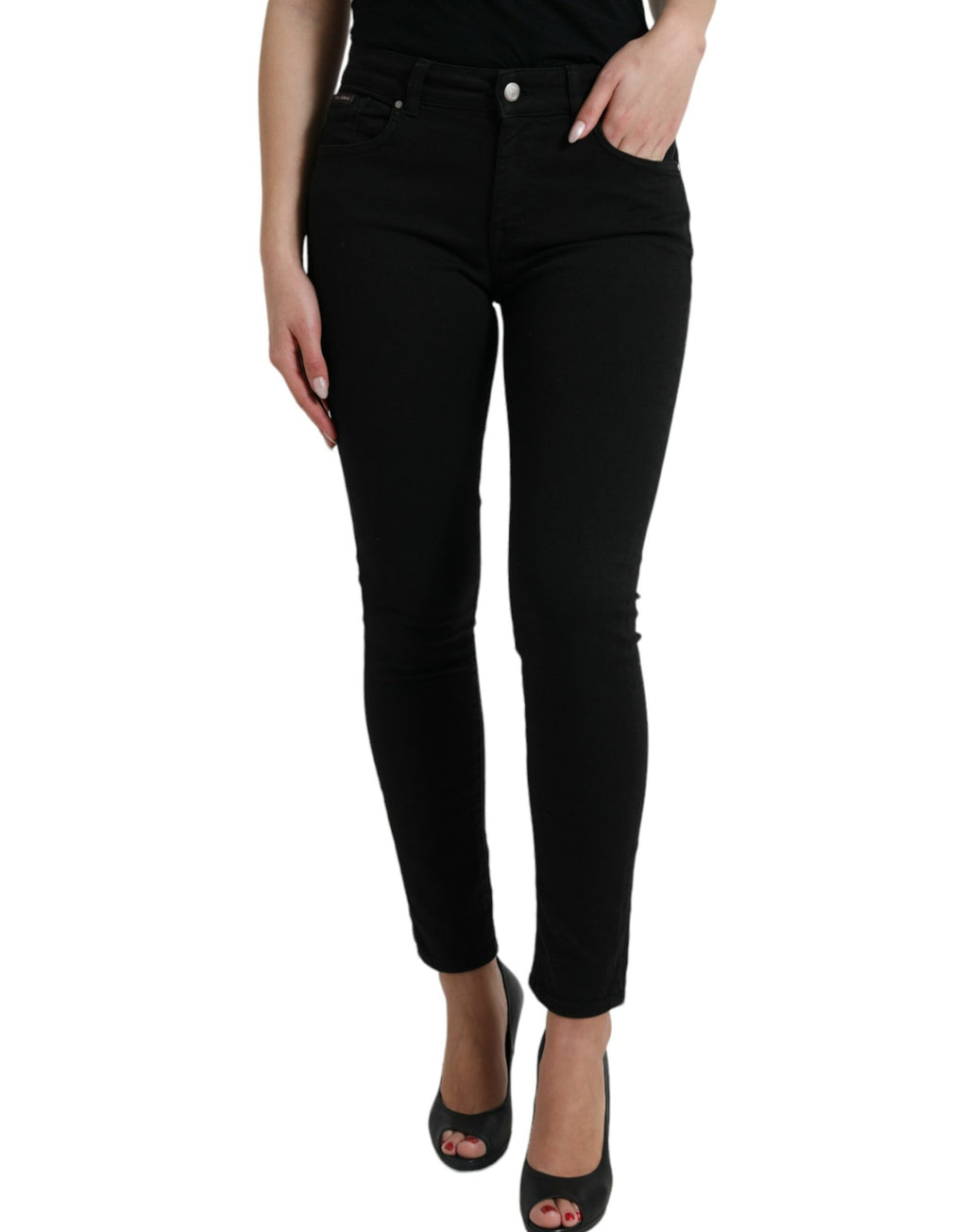 Schwarze Skinny-Jeans aus Baumwolle mit mittlerer Taille