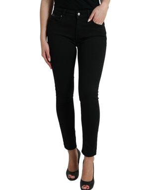 Schwarze Skinny-Jeans aus Baumwolle mit mittlerer Taille