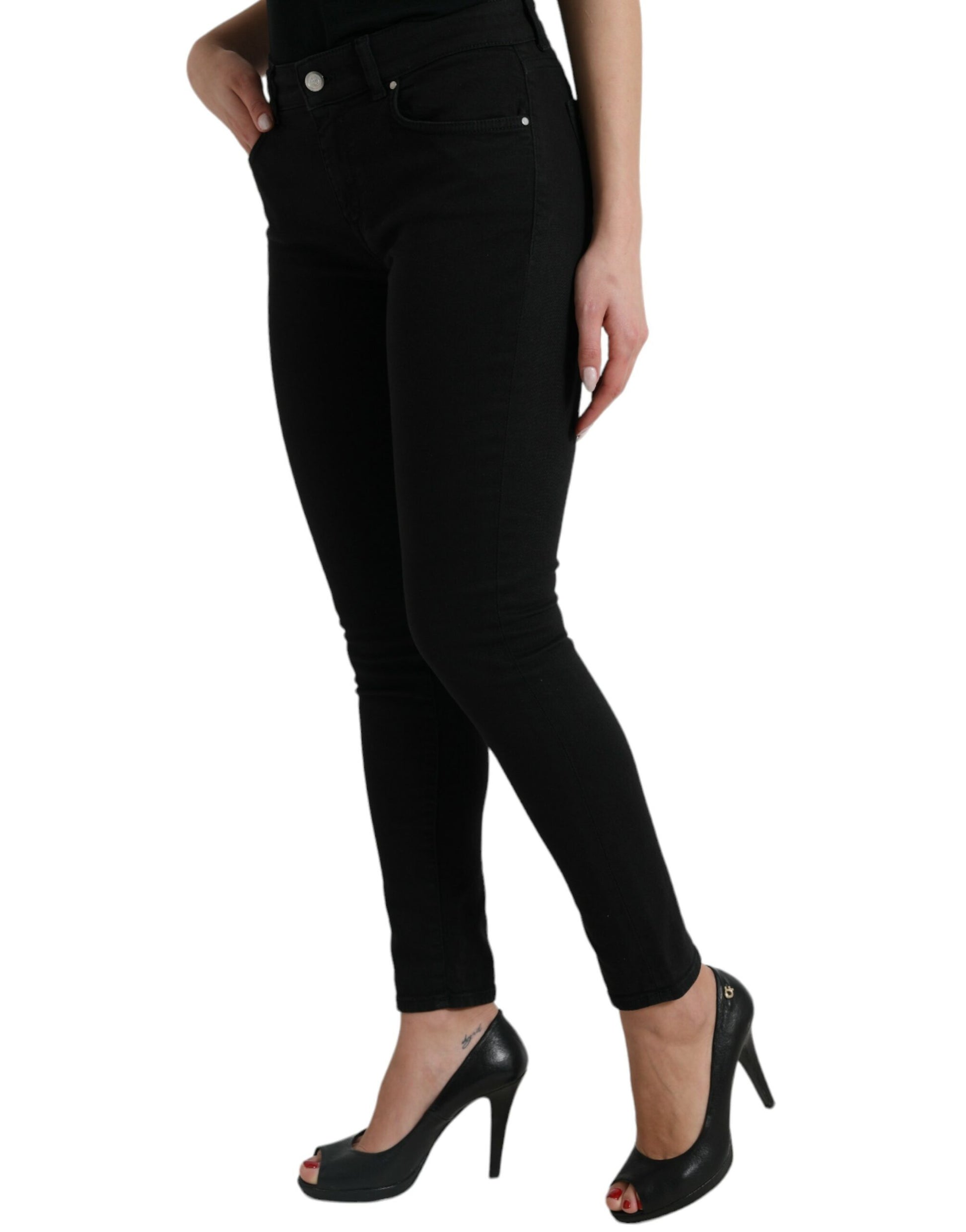 Schwarze Skinny-Jeans aus Baumwolle mit mittlerer Taille