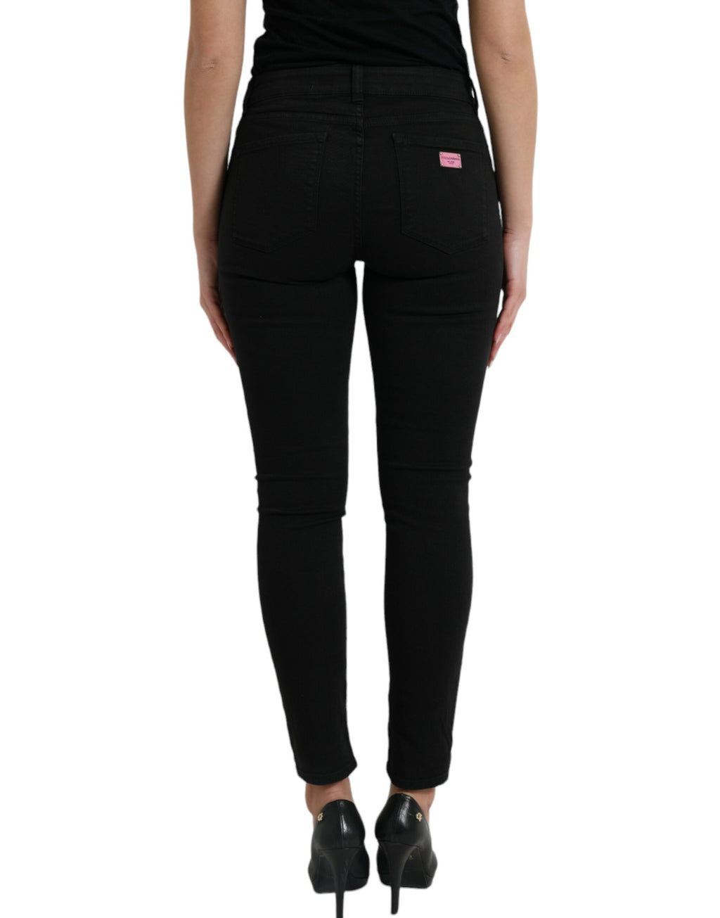Schwarze Skinny-Jeans aus Baumwolle mit mittlerer Taille