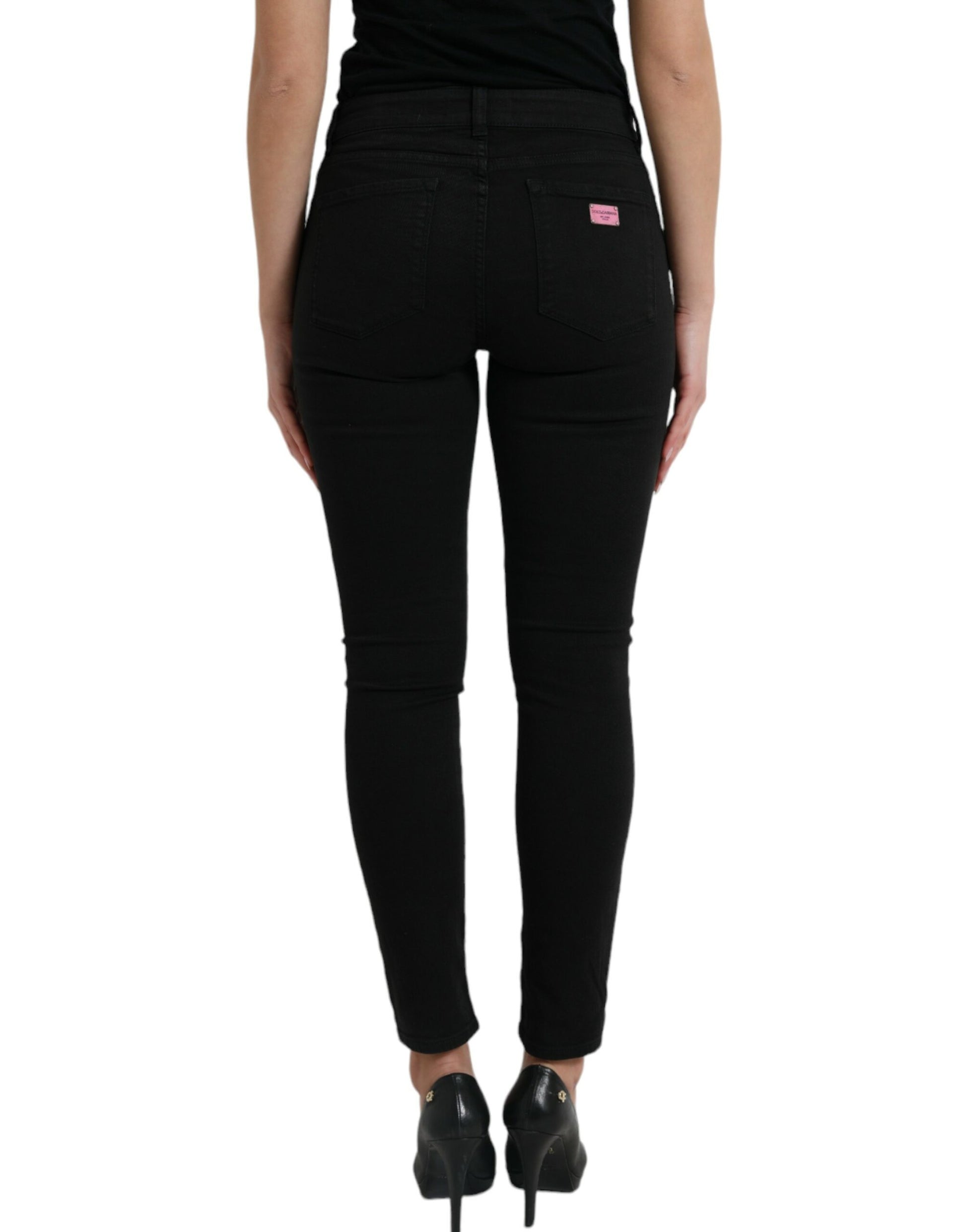 Schwarze Skinny-Jeans aus Baumwolle mit mittlerer Taille