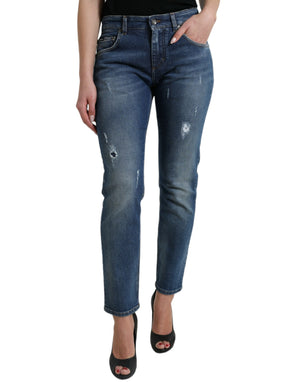 Blaue BOYFRIEND Jeans aus Baumwolldenim mit mittlerer Taille