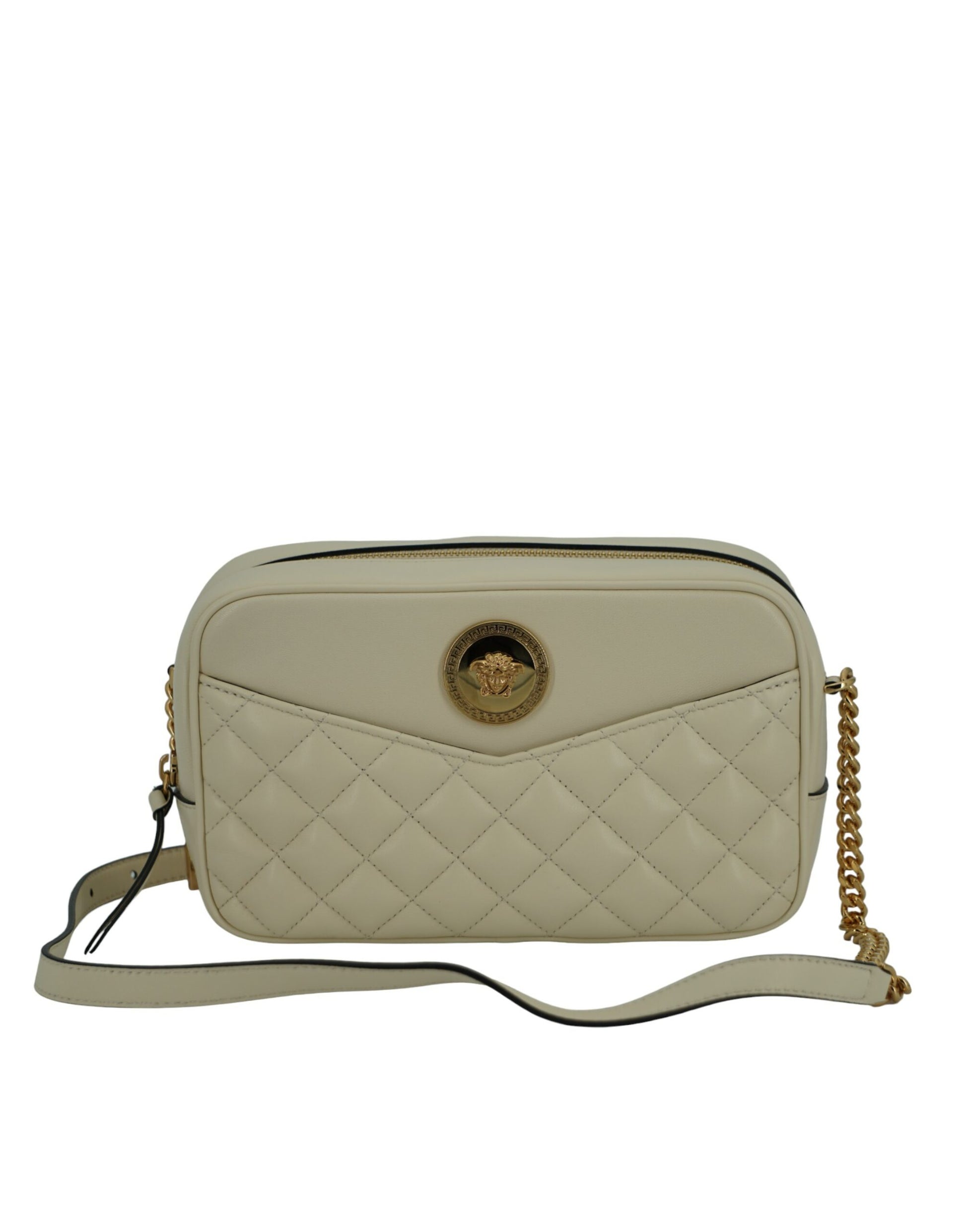 Elegante weiße Kamera-Umhängetasche aus Leder