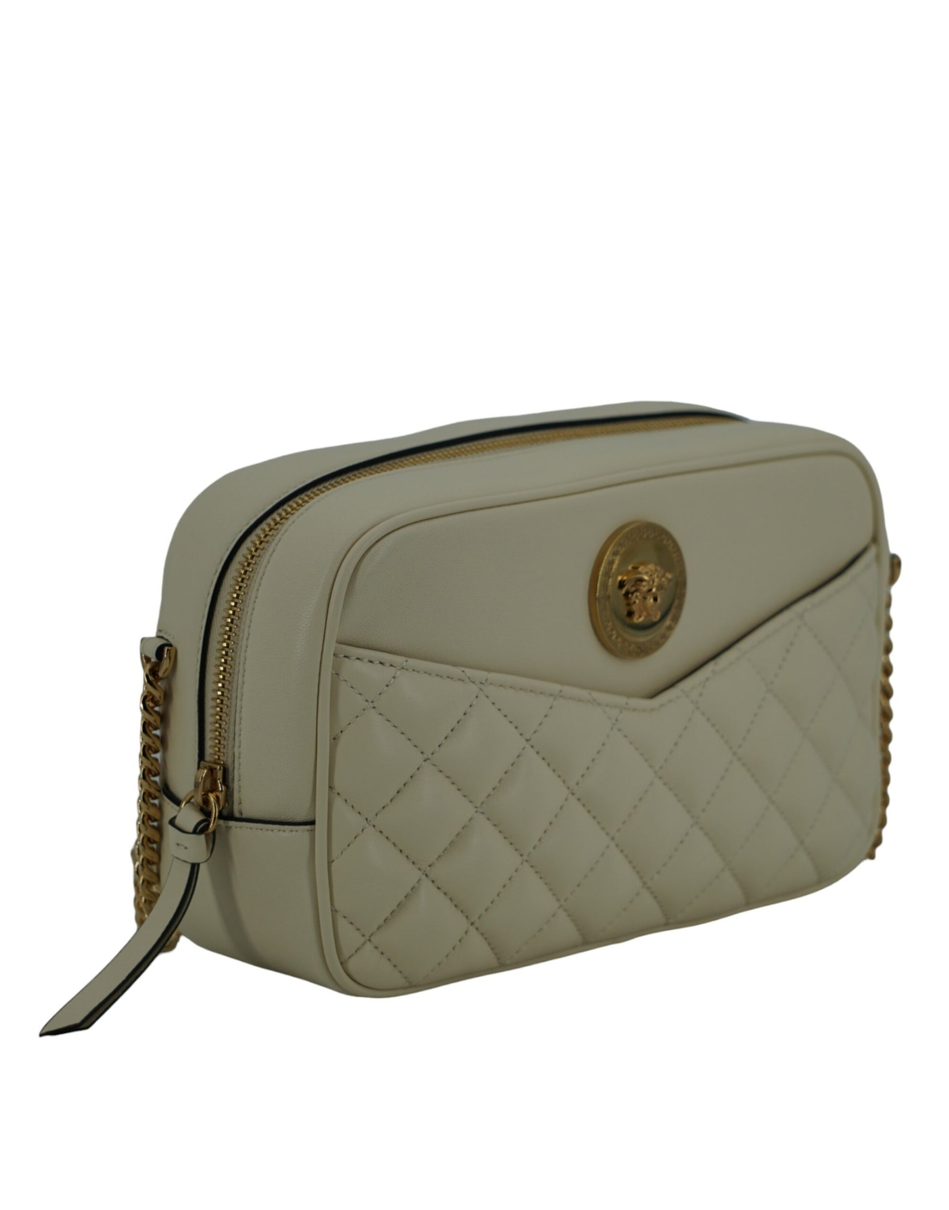 Elegante weiße Kamera-Umhängetasche aus Leder
