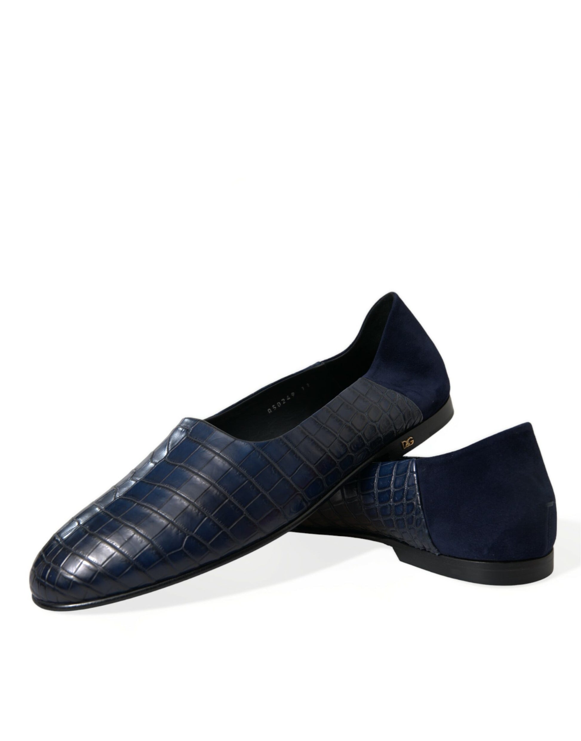Blaue Slipper aus Krokodilleder