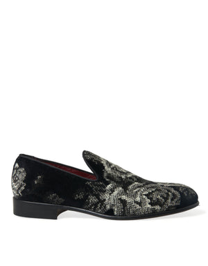 Schwarze Hausschuhe mit Blumenmuster für Herren, Halbschuhe
