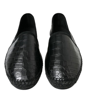 Schwarze Espadrilles-Schlupfschuhe aus exotischem Leder