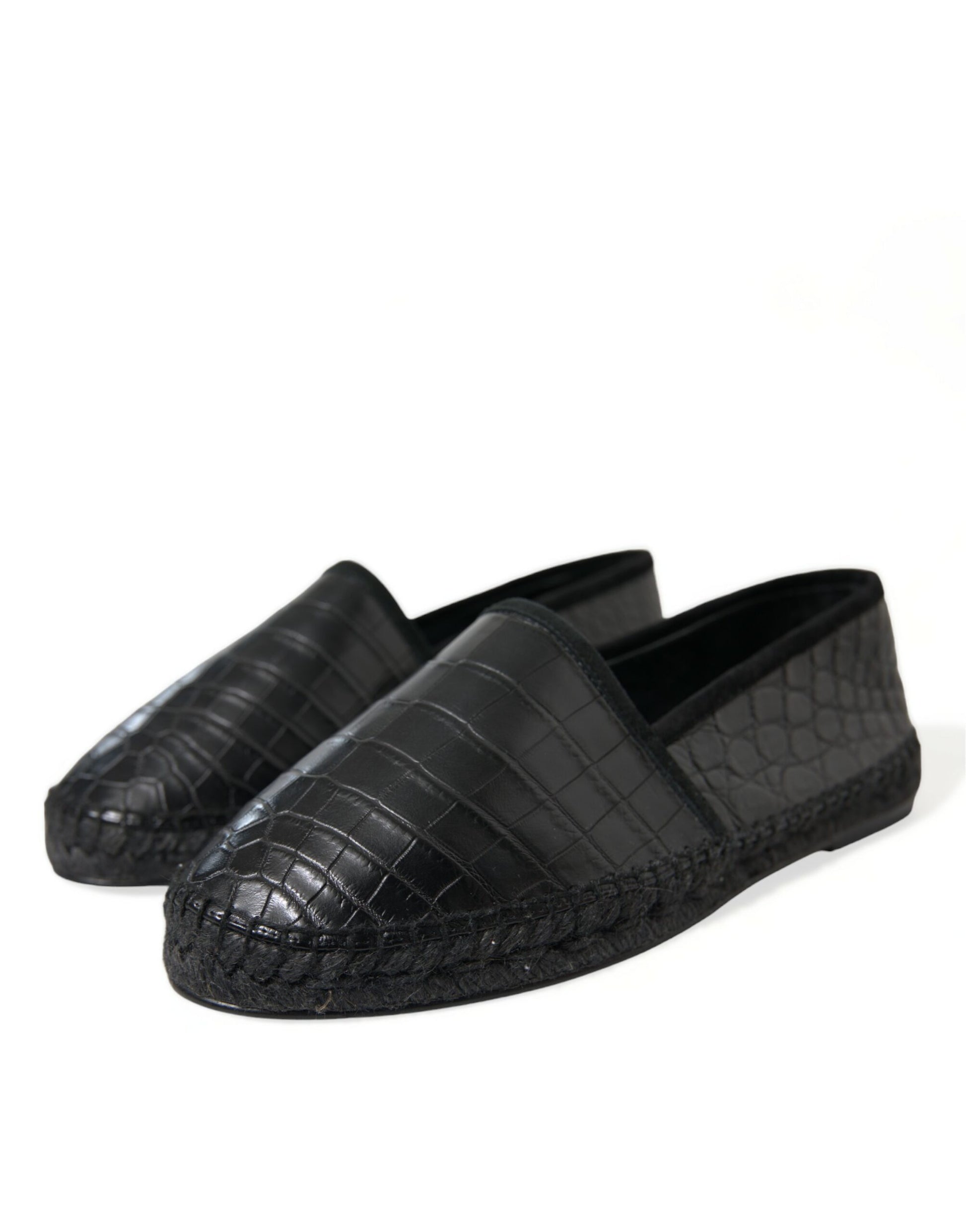 Schwarze Espadrilles-Schlupfschuhe aus exotischem Leder