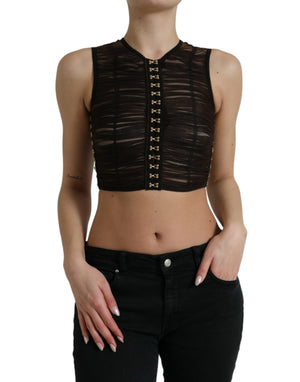 Braunes, verziertes, kurzes Nylon-Stretch-Top