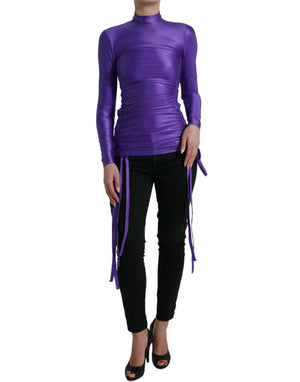 Lilafarbenes, schmales Langarm-Top aus Nylon-Stretch