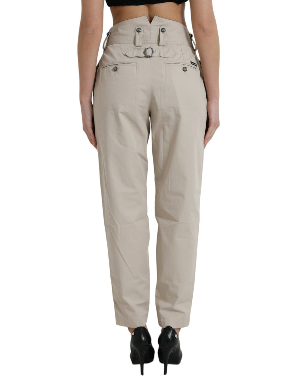 Beigefarbene Karottenhose aus Baumwolle mit hoher Taille