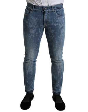 Blau verwaschene Skinny-Jeans aus Baumwollstretch