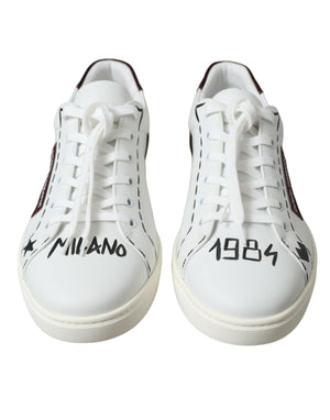 Weiße Bordeaux Leder Logo Low Top Sneakers Schuhe