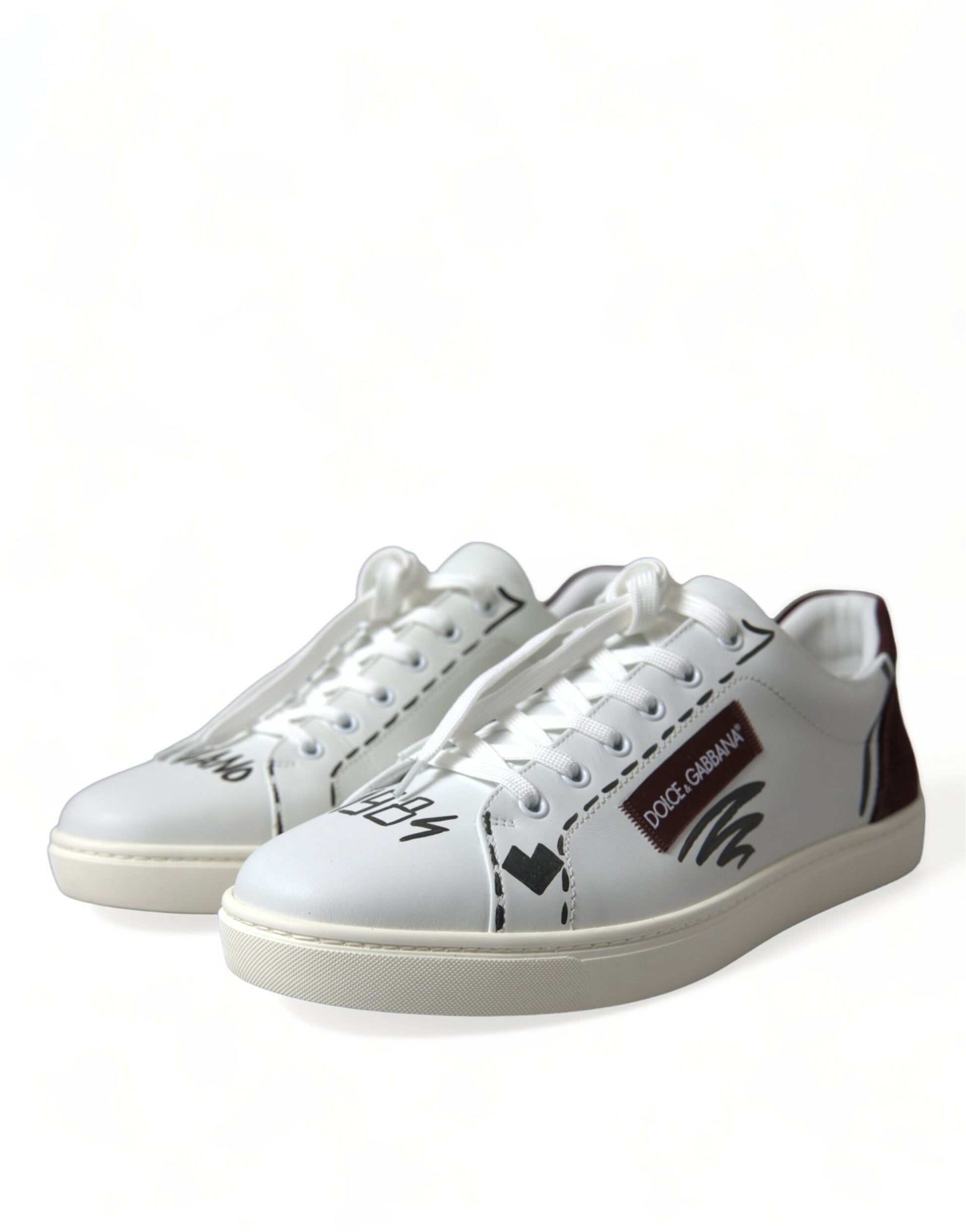 Weiße Bordeaux Leder Logo Low Top Sneakers Schuhe