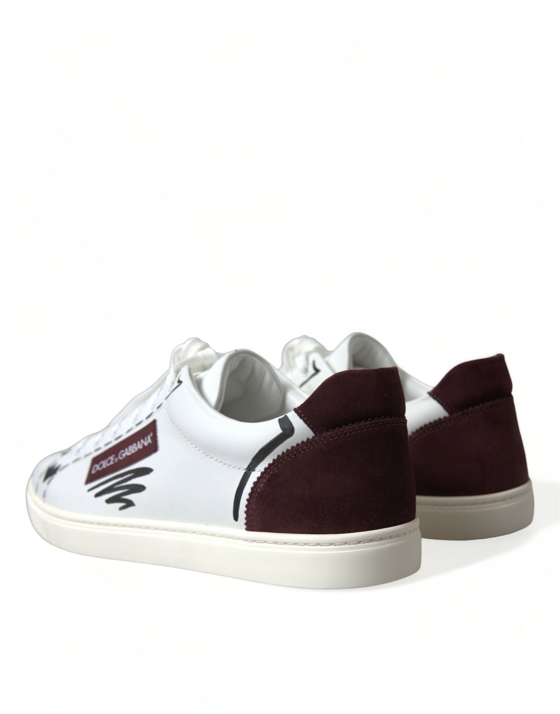 Weiße Bordeaux Leder Logo Low Top Sneakers Schuhe