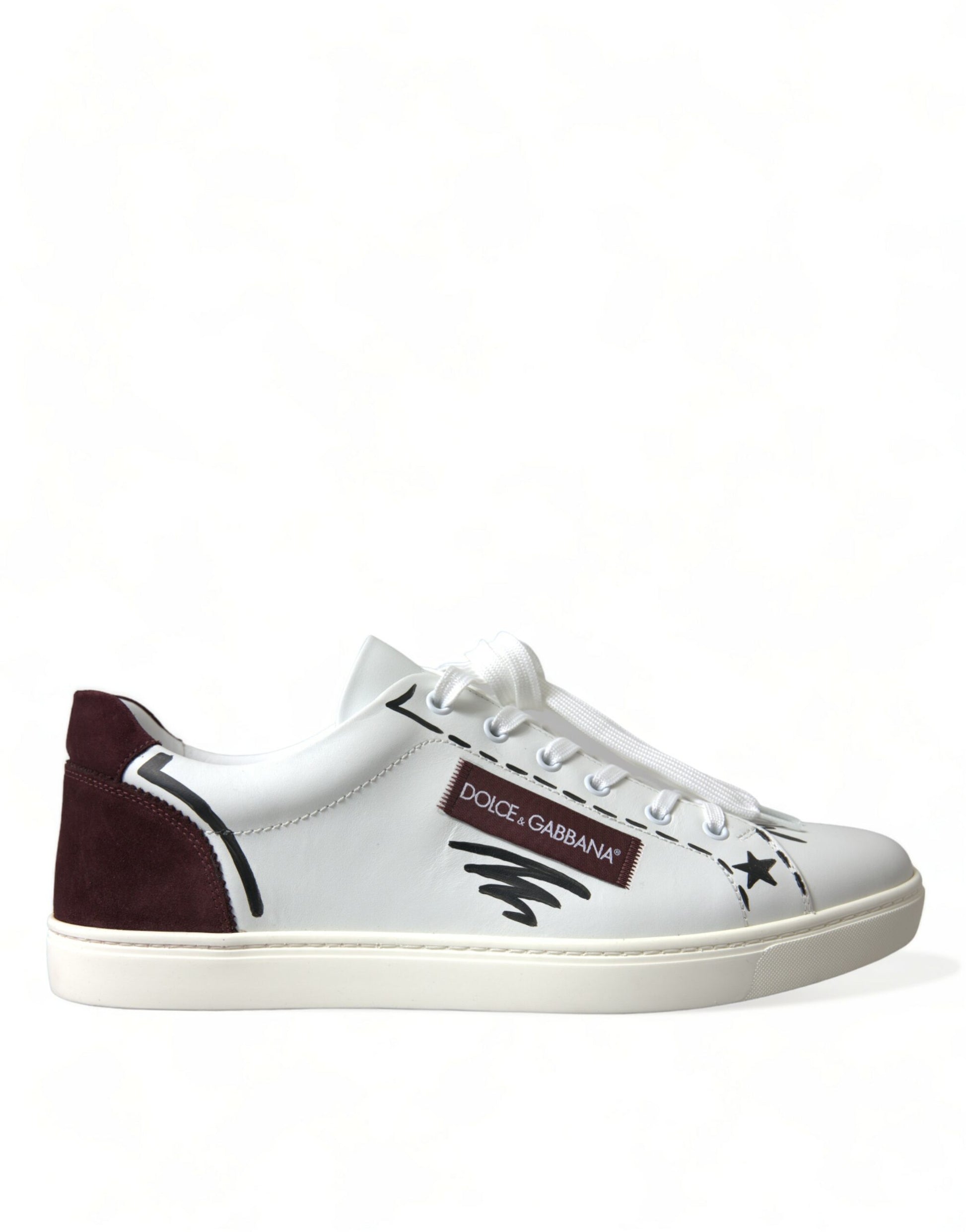 Weiße Bordeaux Leder Logo Low Top Sneakers Schuhe