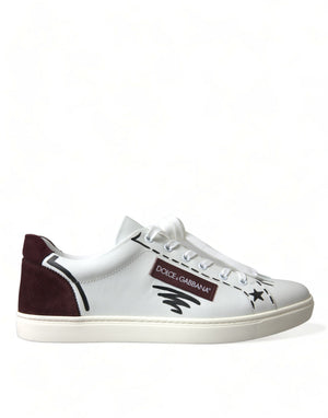 Weiße Bordeaux Leder Logo Low Top Sneakers Schuhe