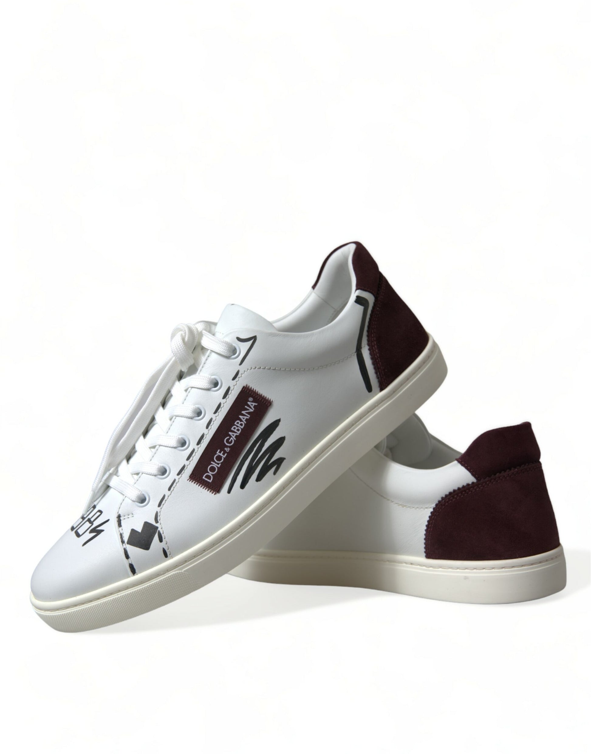 Weiße Bordeaux Leder Logo Low Top Sneakers Schuhe