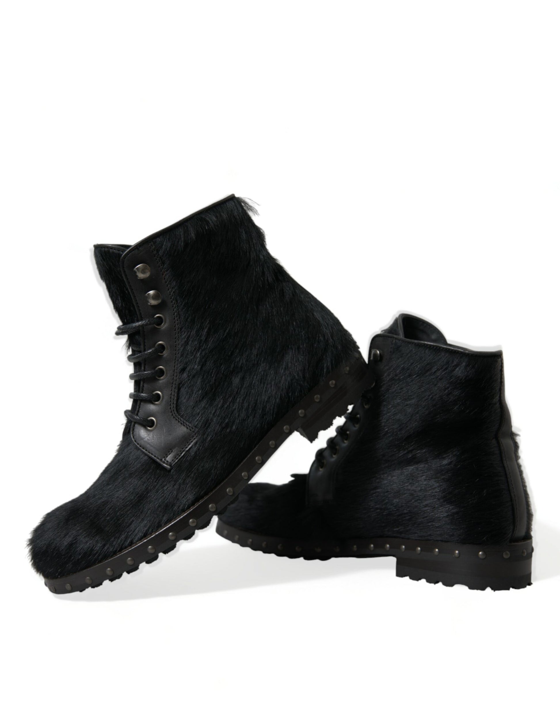 Schwarze Stiefeletten aus Leder im Pony-Stil mit halbhoher Wadenhöhe