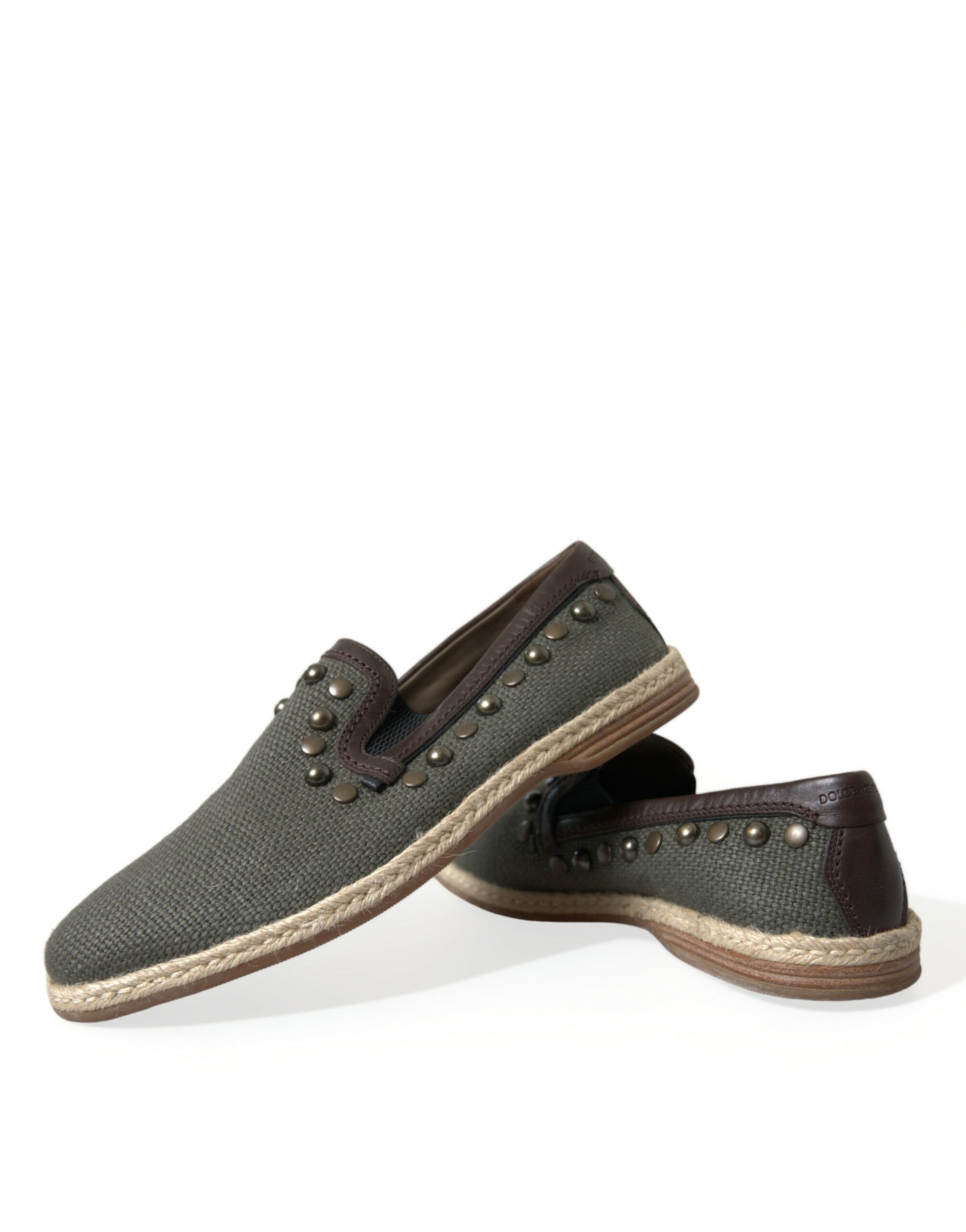 Graue Loafer aus Leinen und Leder mit Nieten