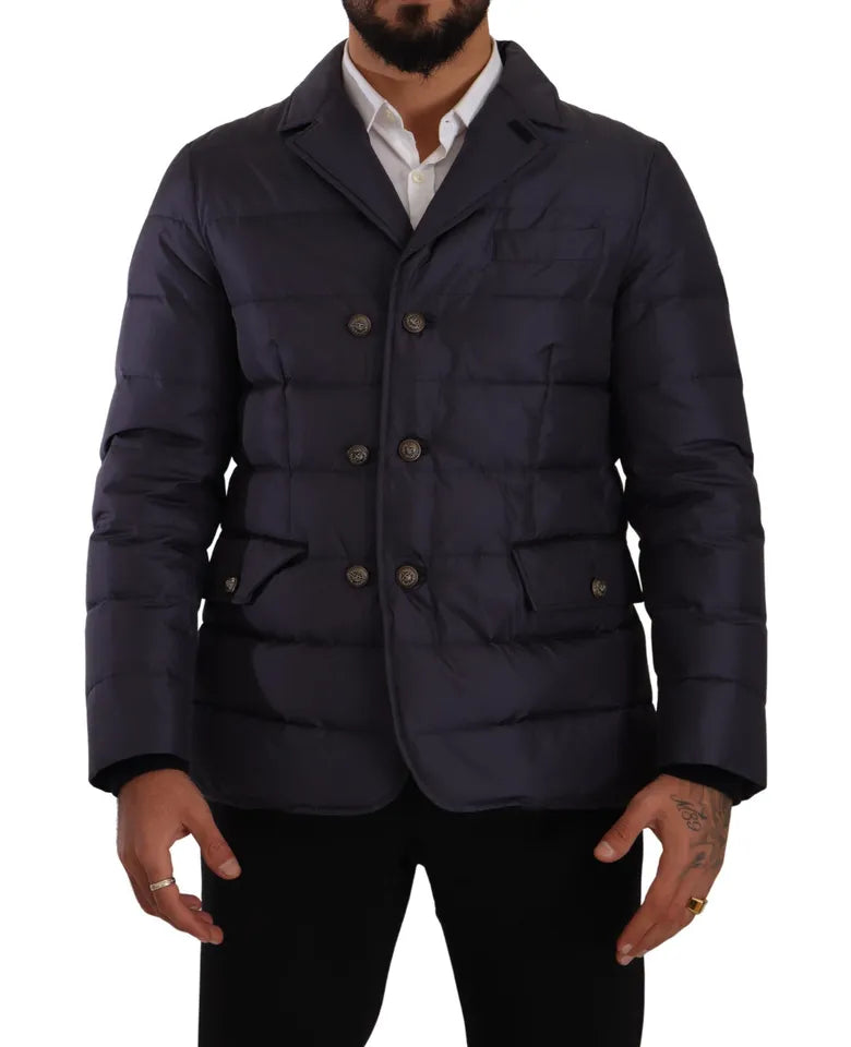 Blauer Seidenziegenmantel Blouson Winterjacke
