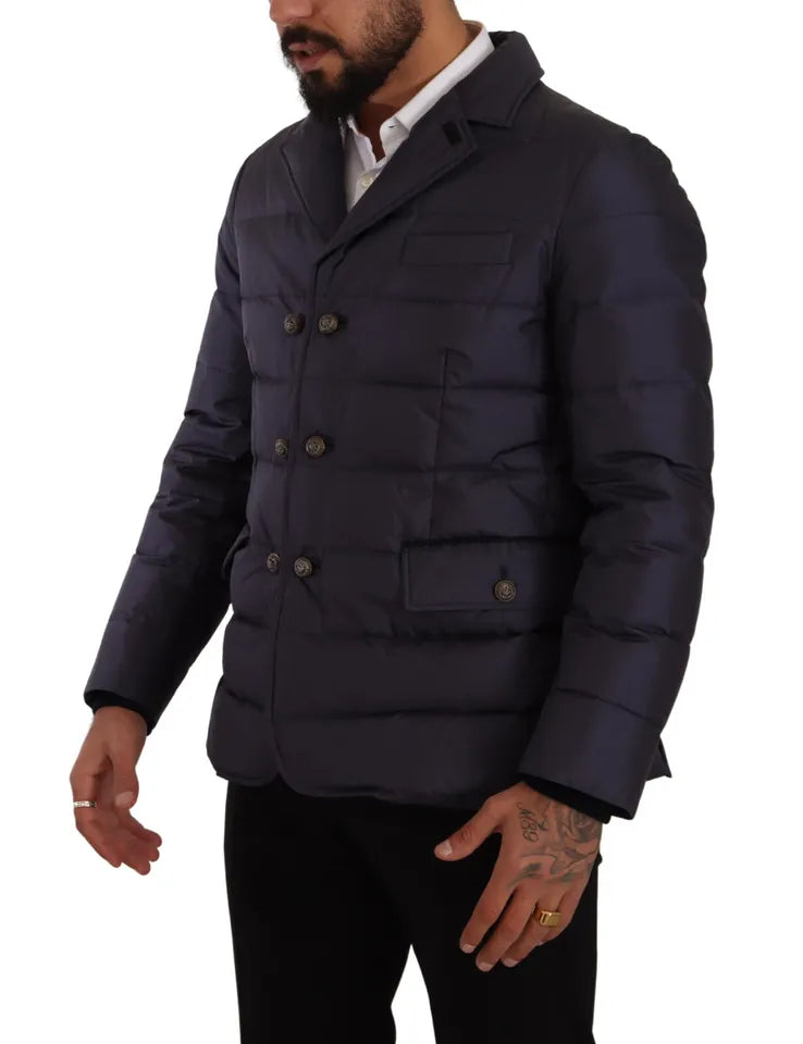 Blauer Seidenziegenmantel Blouson Winterjacke