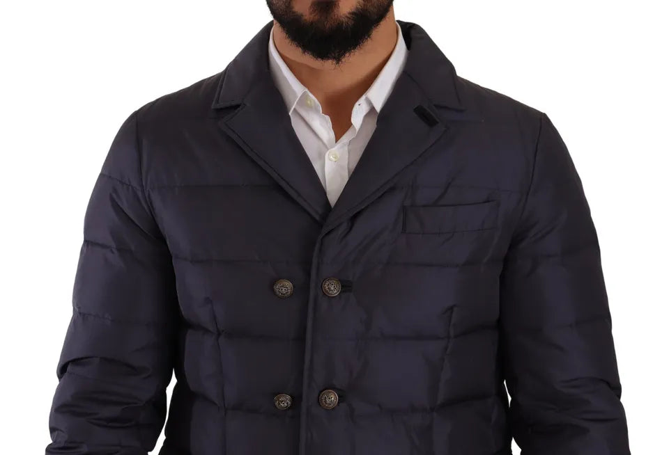 Blauer Seidenziegenmantel Blouson Winterjacke