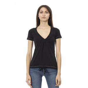 Schwarzes Damen-T-Shirt aus Baumwolle