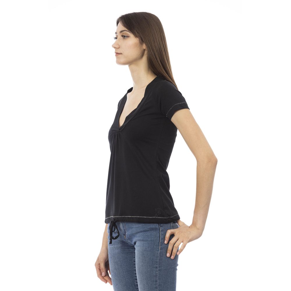 Schwarzes Damen-T-Shirt aus Baumwolle