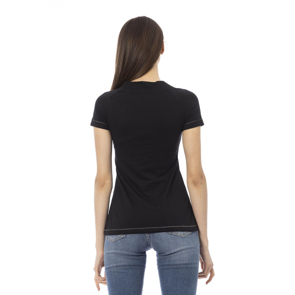Schwarzes Damen-T-Shirt aus Baumwolle