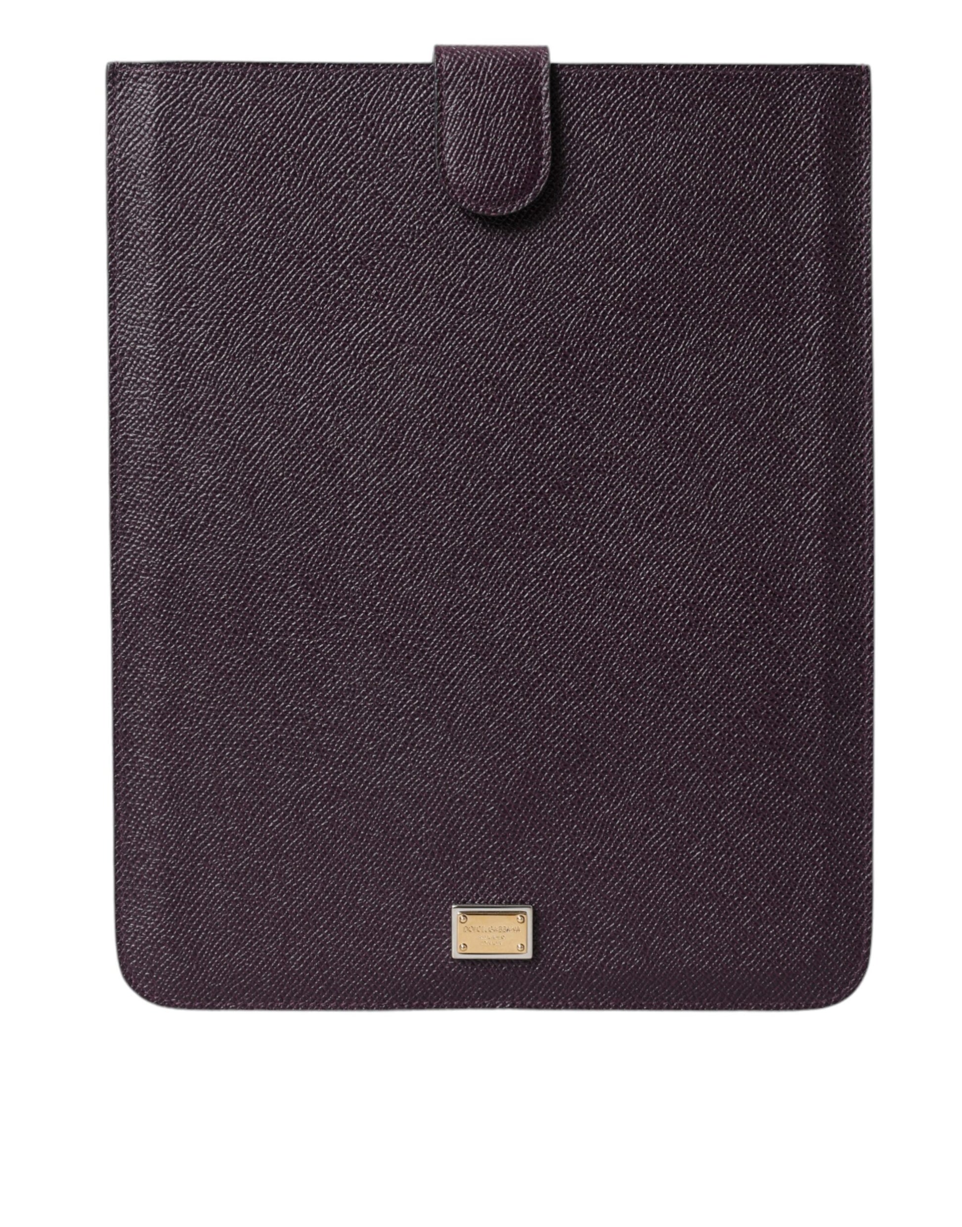 Dunkelbraune Tablet-Hülle aus Leder mit Logo-Plakette