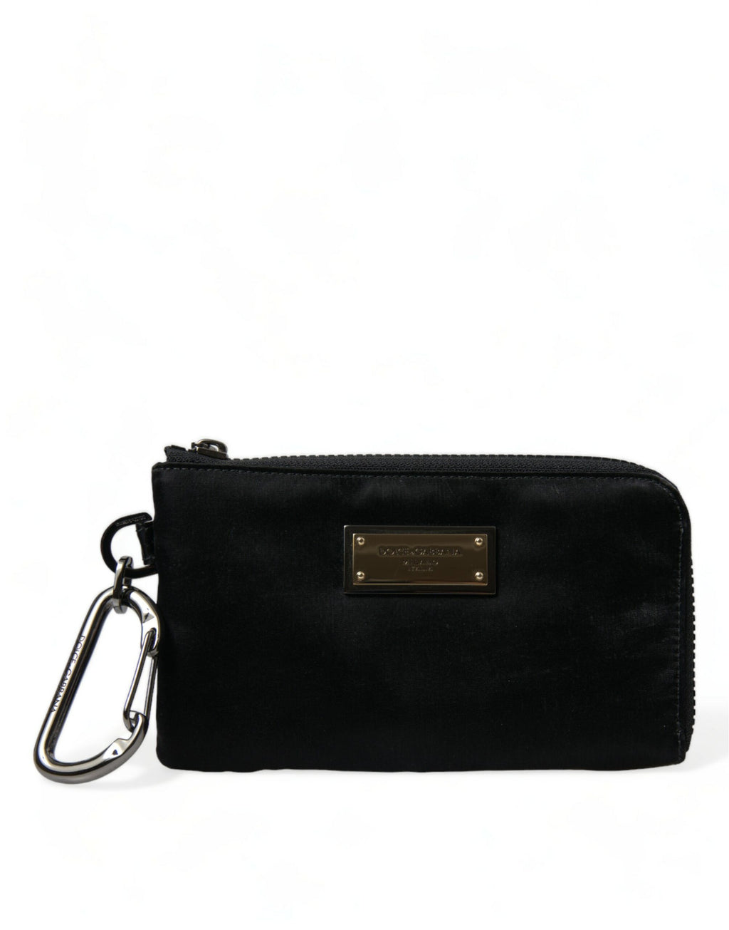 Schwarze Clutch aus Nylon mit Schlüsselring und Logo-Schild