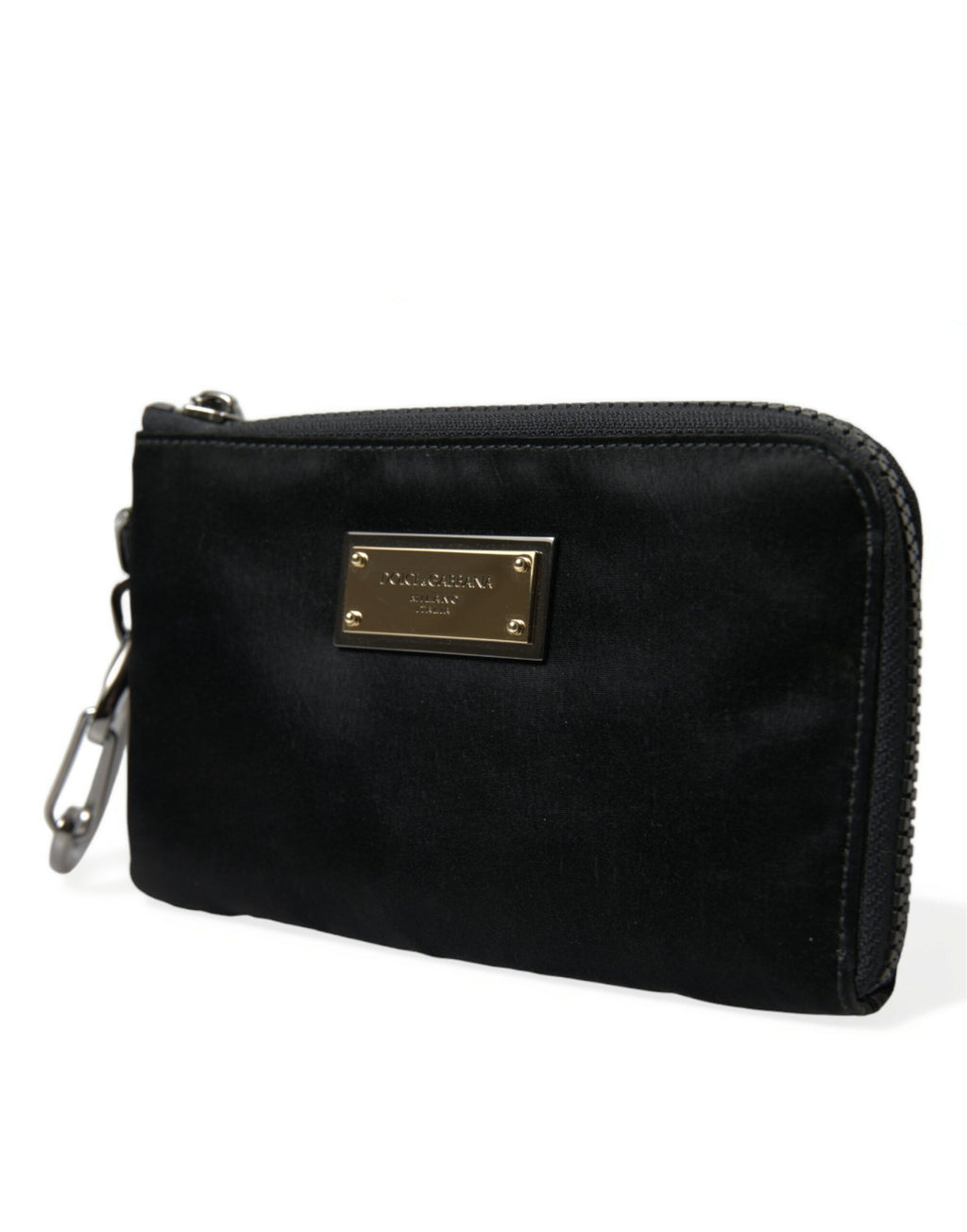 Schwarze Clutch aus Nylon mit Schlüsselring und Logo-Schild