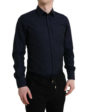 Marineblaues Slim Fit-Hemd in Gold
