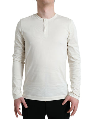 Henley-Pullover aus Baumwolle in gebrochenem Weiß