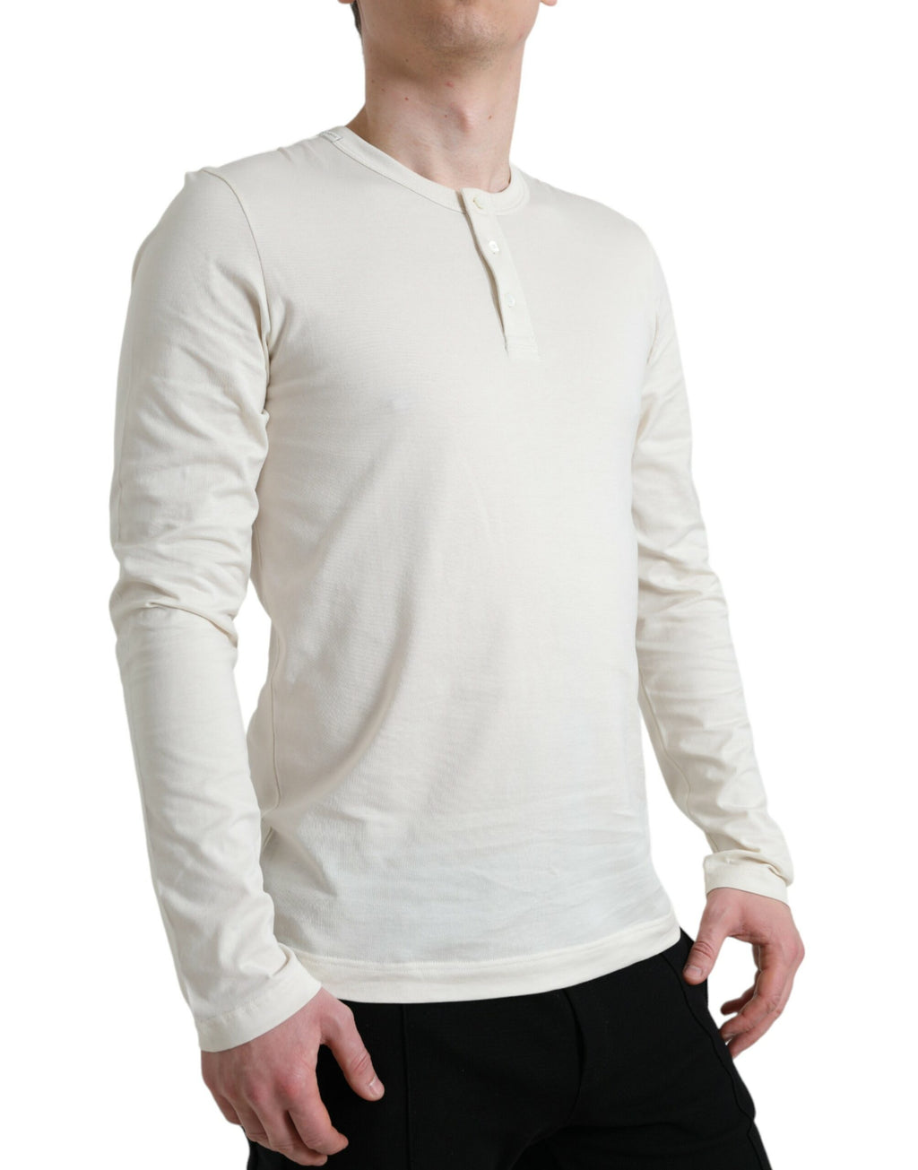 Henley-Pullover aus Baumwolle in gebrochenem Weiß
