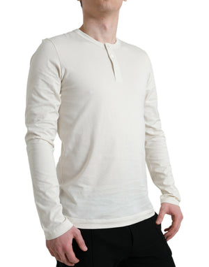 Henley-Pullover aus Baumwolle in gebrochenem Weiß
