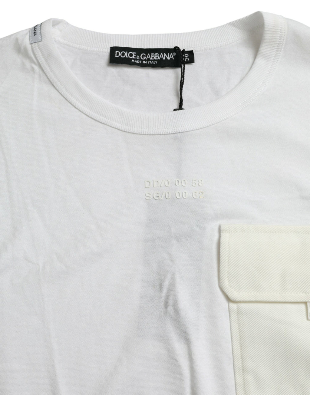 Weißes Baumwoll-T-Shirt mit kurzen Ärmeln und Tasche