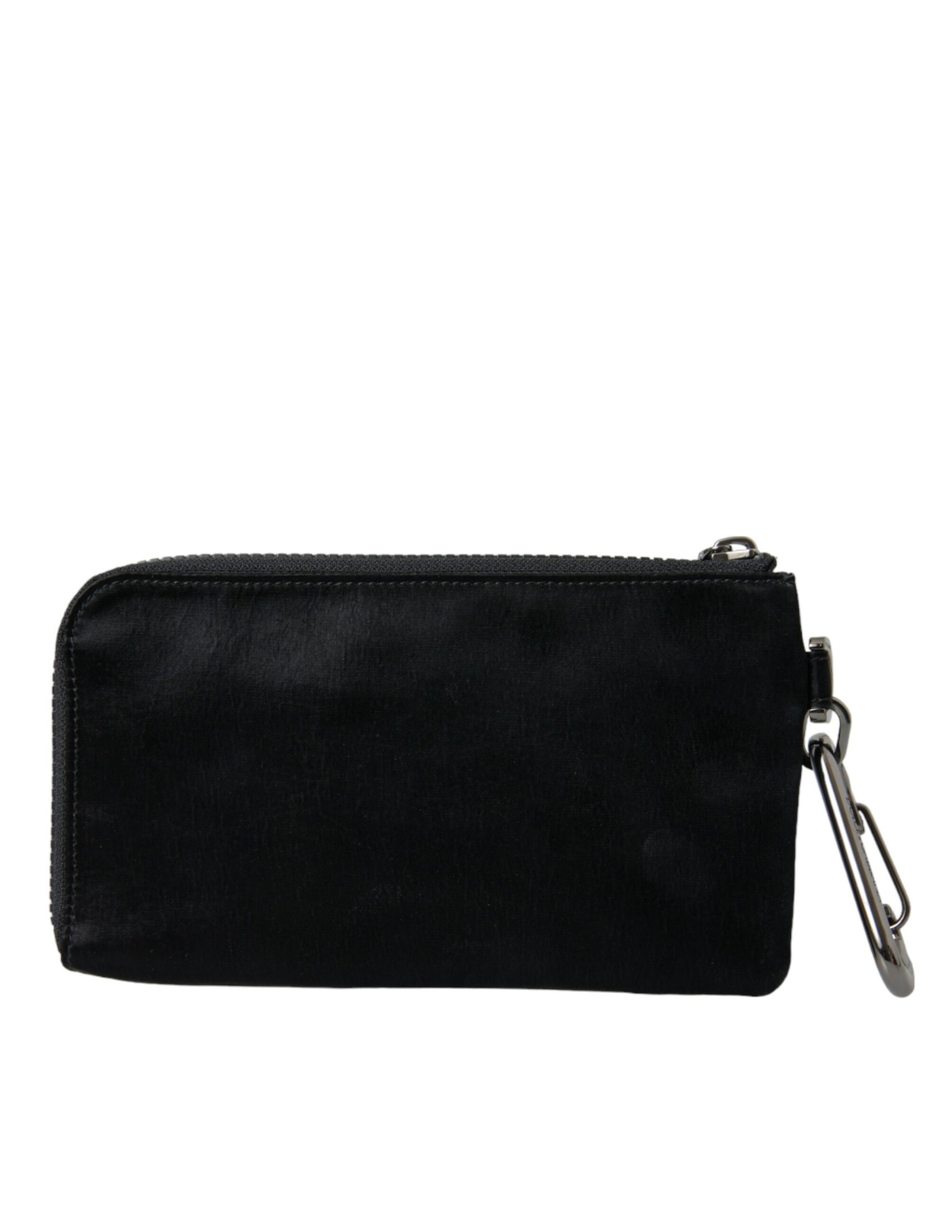 Schwarze Clutch-Tasche aus Nylon mit Logo-Schild und Schlüsselring