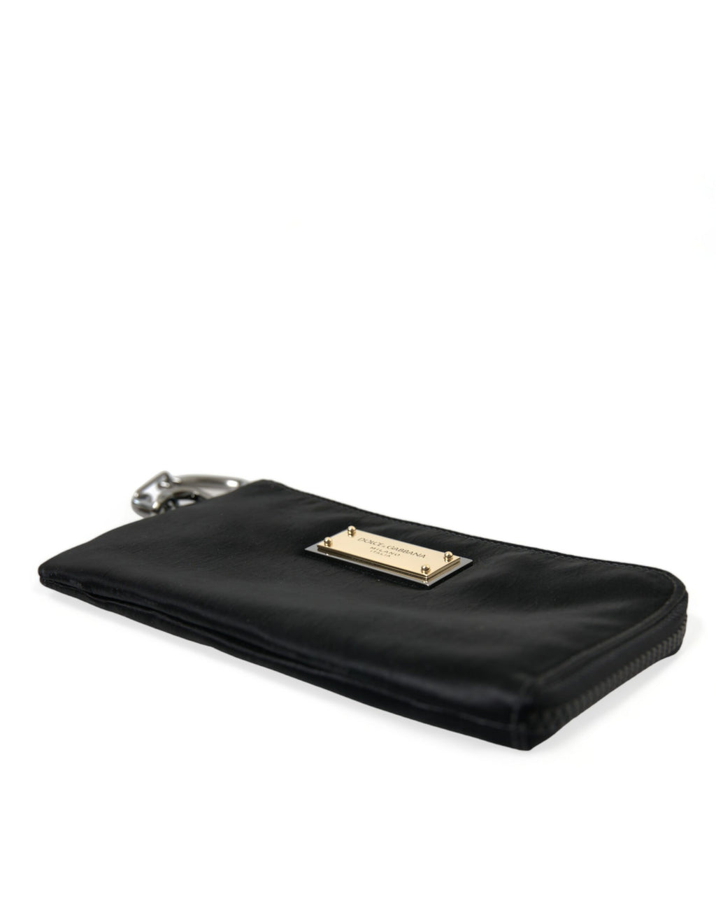 Schwarze Clutch-Tasche aus Nylon mit Logo-Schild und Schlüsselring
