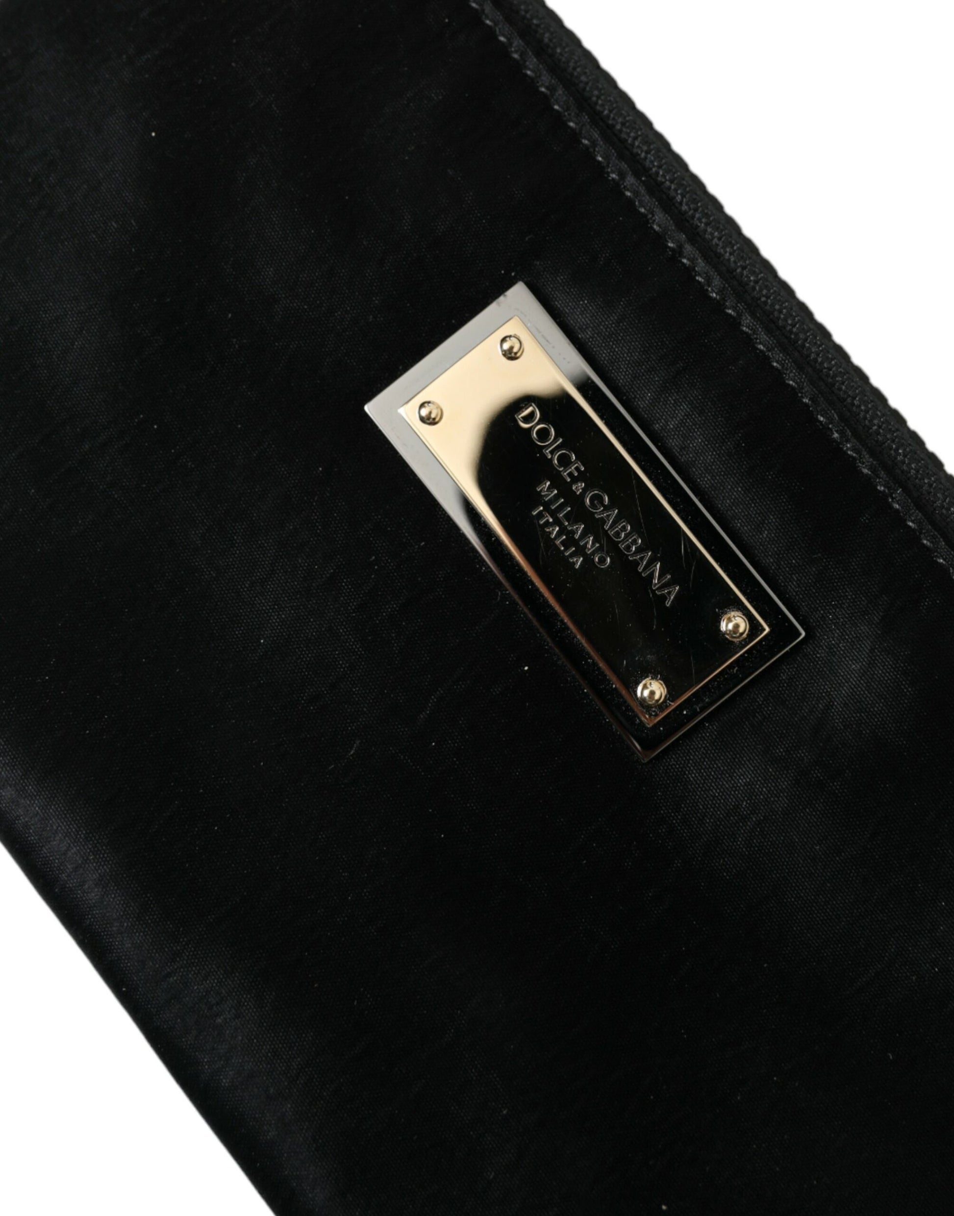 Schwarze Clutch-Tasche aus Nylon mit Logo-Schild und Schlüsselring