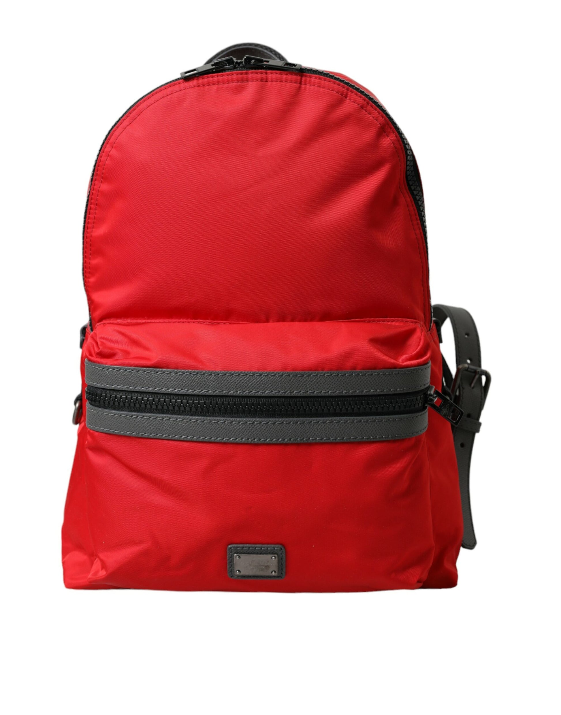Roter Schulrucksack aus Nylon und Leder mit DG-Logo