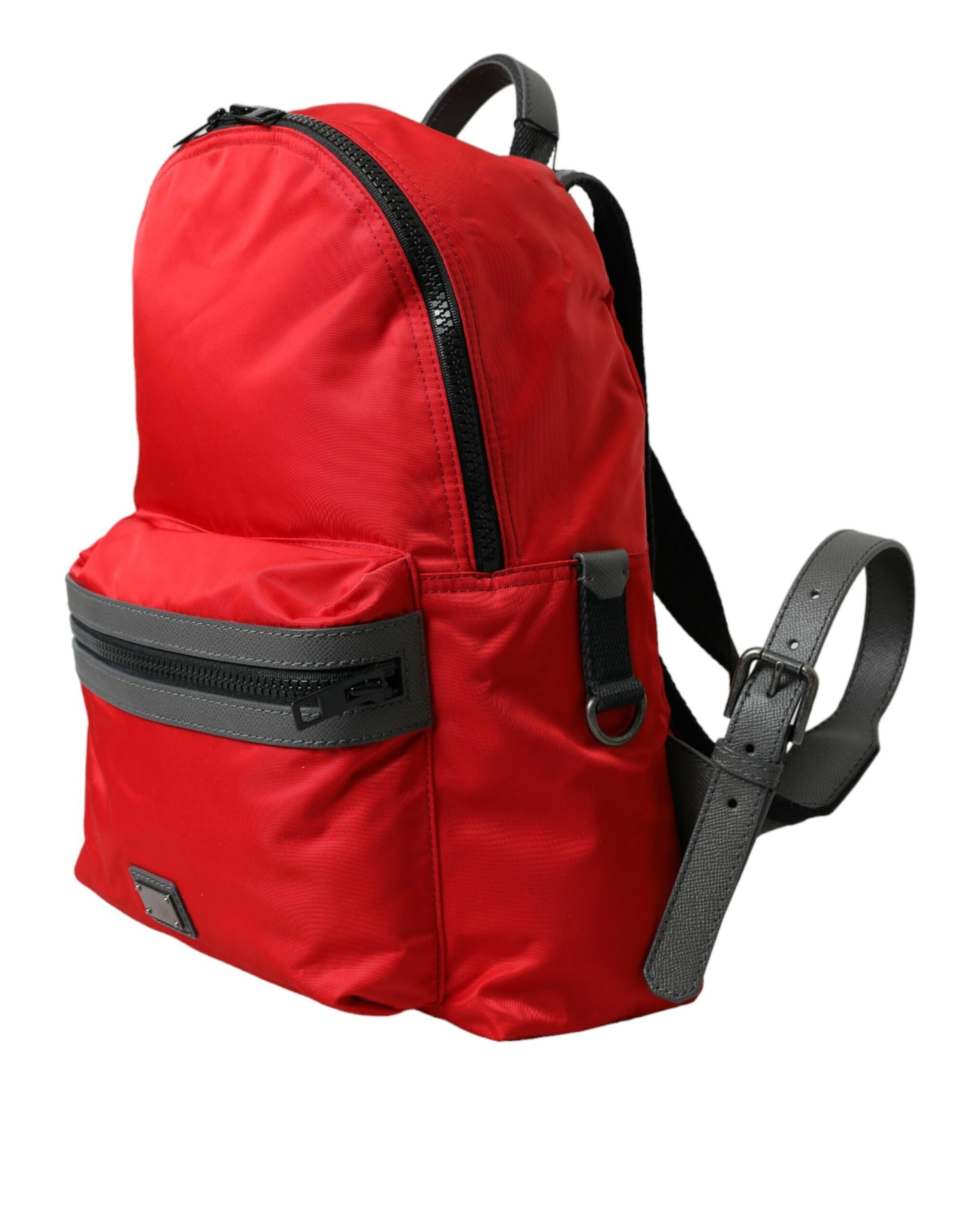 Roter Schulrucksack aus Nylon und Leder mit DG-Logo