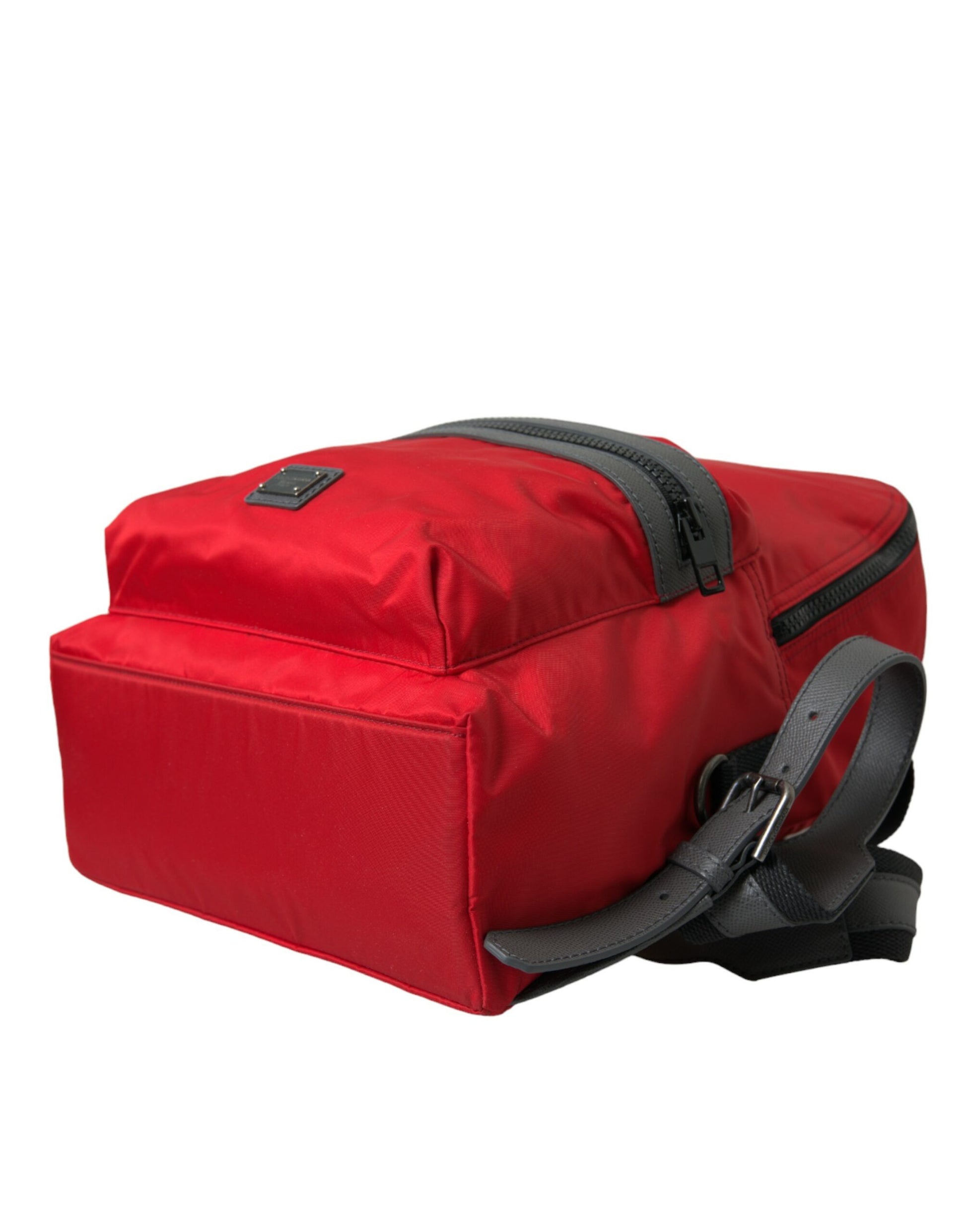 Roter Schulrucksack aus Nylon und Leder mit DG-Logo