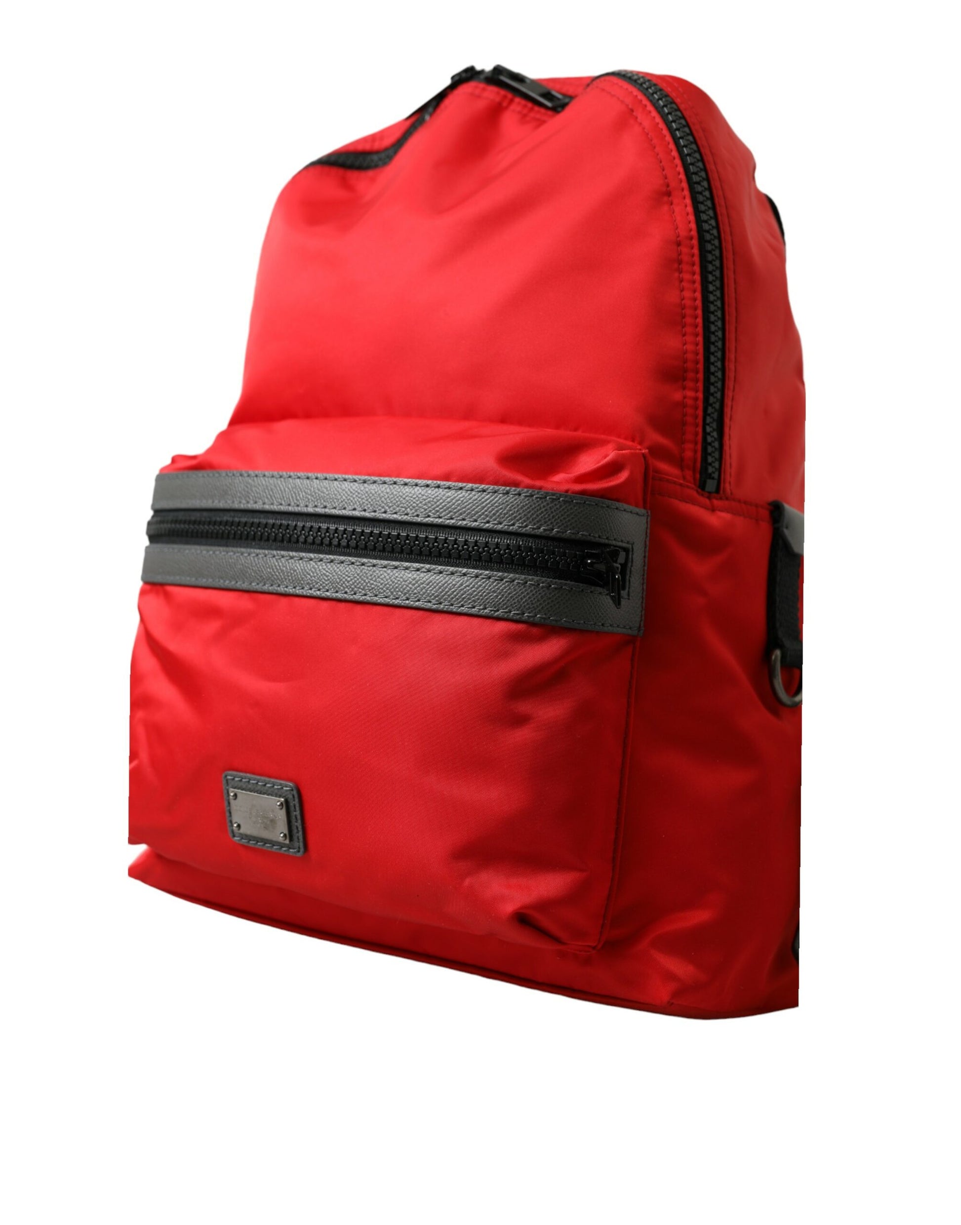 Roter Schulrucksack aus Nylon und Leder mit DG-Logo