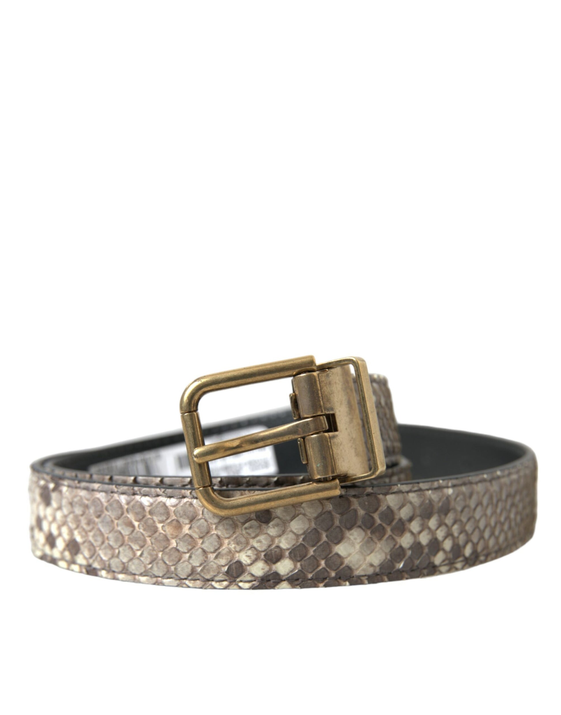 Brauner Pythonledergürtel mit goldener Metallschnalle