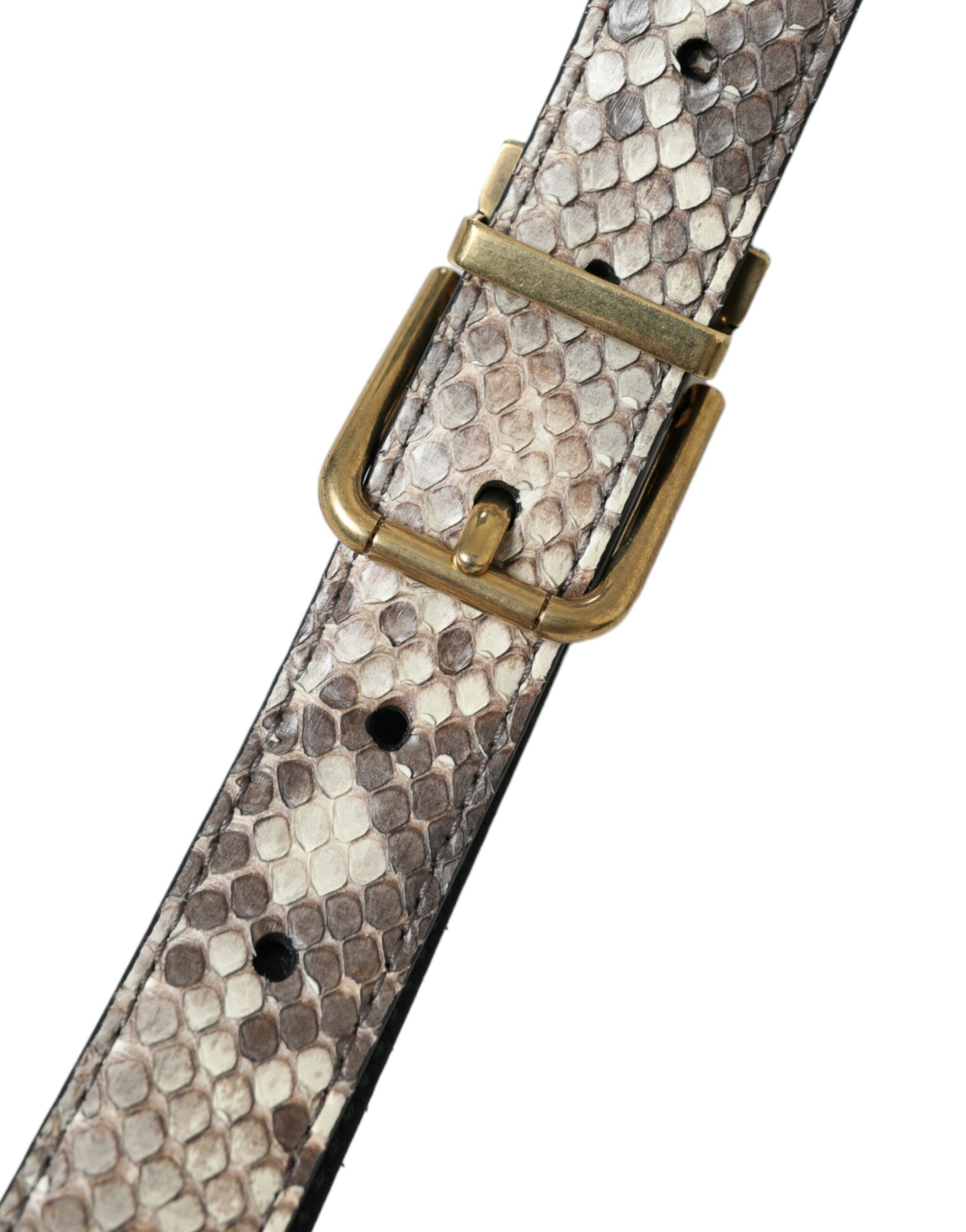 Brauner Pythonledergürtel mit goldener Metallschnalle