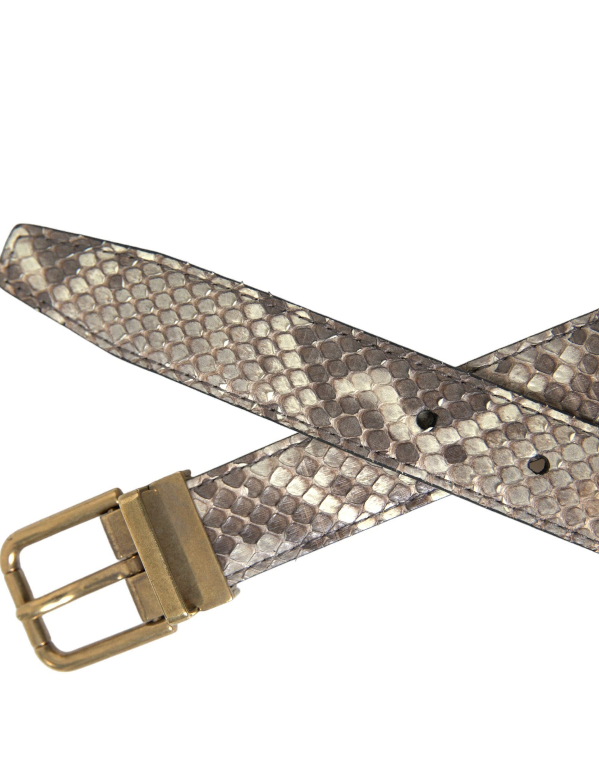 Brauner Pythonledergürtel mit goldener Metallschnalle