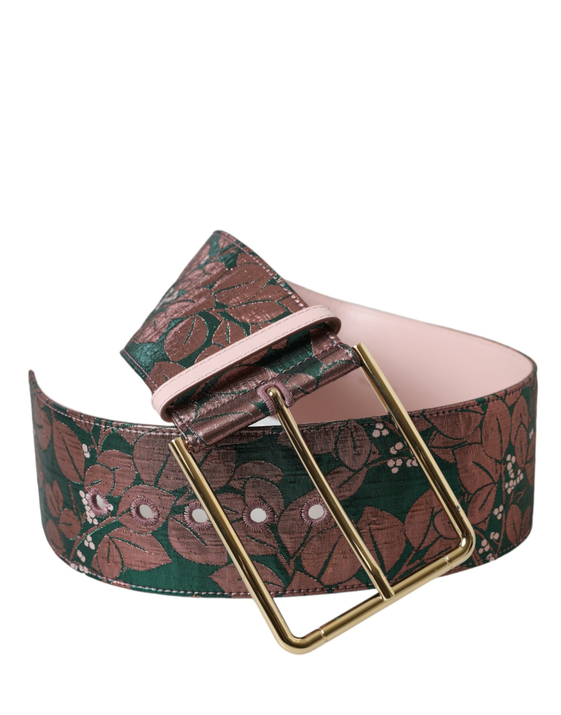 Mehrfarbiger Jacquard-Gürtel mit Lurex-Blumenmuster und goldener Schnalle